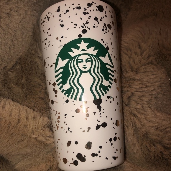 STARBUCKS 2019 Holiday Confetti Ceramic White and Gold 12 Ounce Beverage Tumbler - Picture 2 of 6